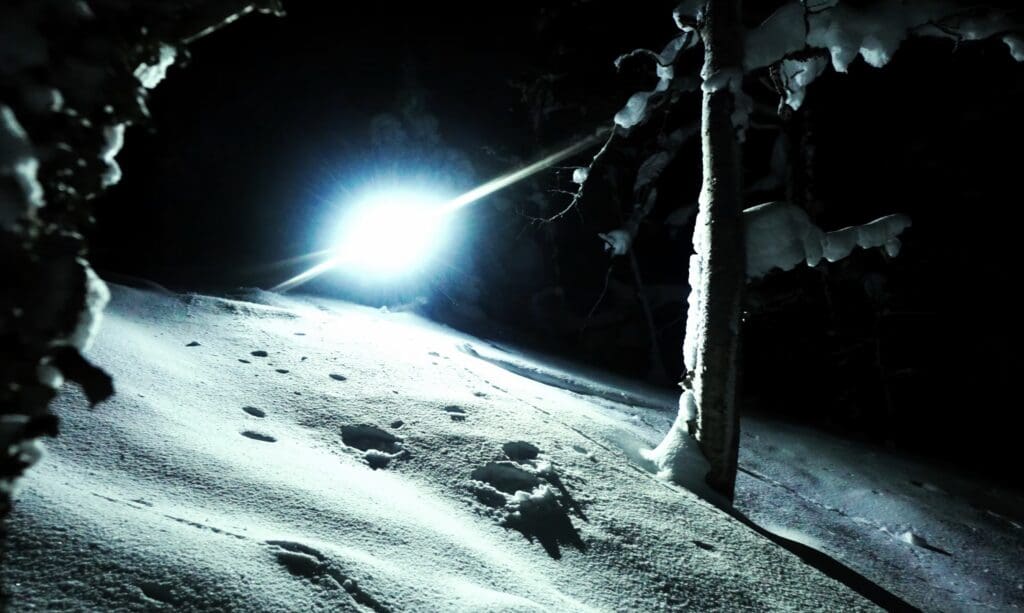 Night skiing in the backcountry of New England.